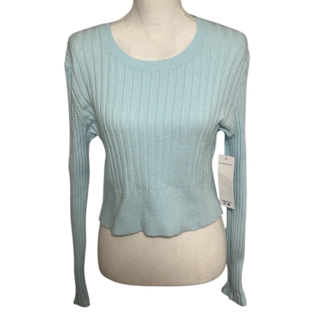 Madden Girl Crewneck Light Blue Sweater NWT